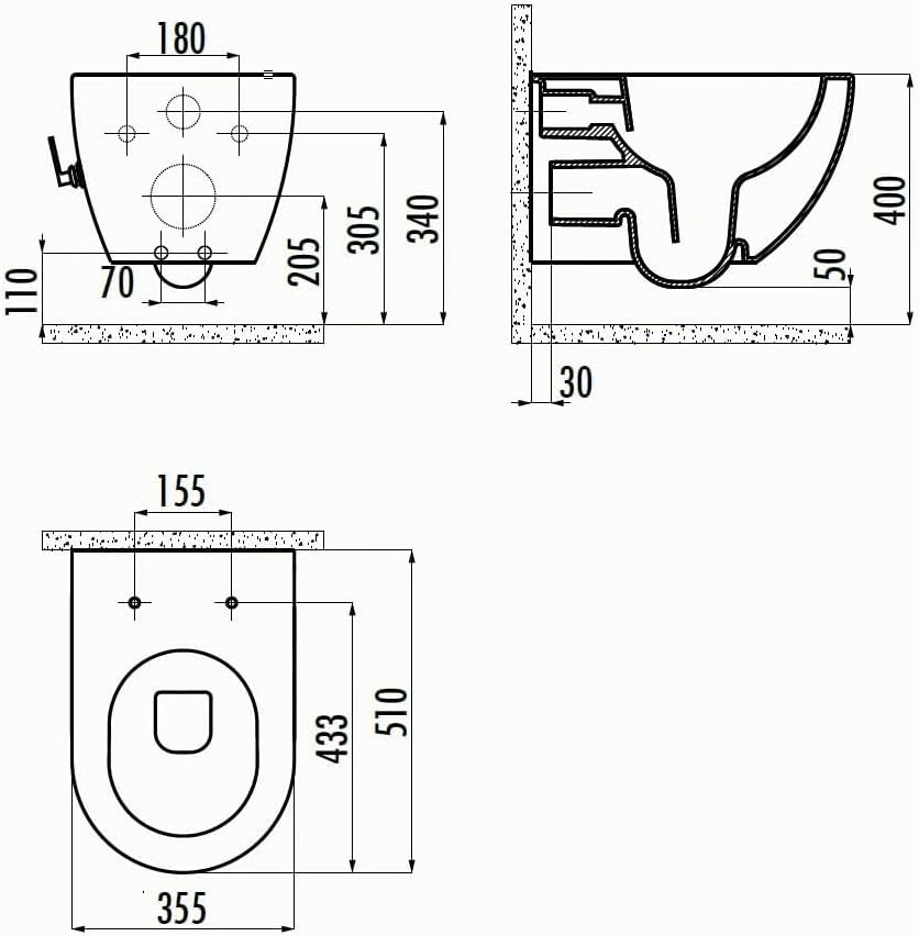 Creavit Dusch-WC Hänge-WC Bidet | Spülrandloses Wand WC mit Soft Close Deckel mit Bidet-Funktion ohn