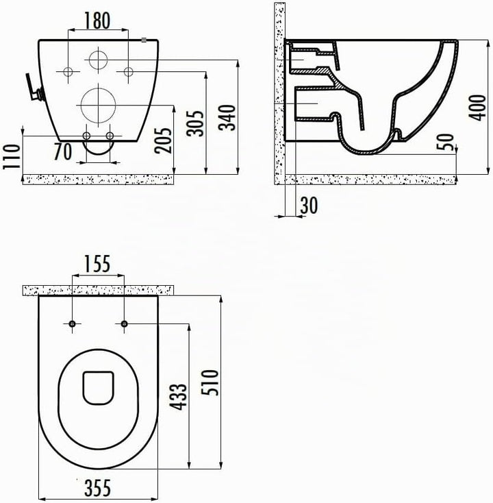 Creavit Dusch-WC Hänge-WC Bidet | Spülrandloses Wand WC mit Soft Close Deckel mit Bidet-Funktion ohn
