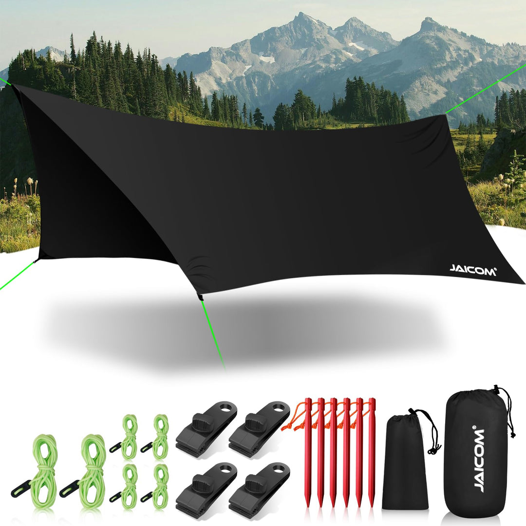 JAICOM Tarp Wasserdicht, 3.6x2.9m Ultraleicht Camping Zeltplane, Anti-UV Sonnen Regen Schutz Schnee,