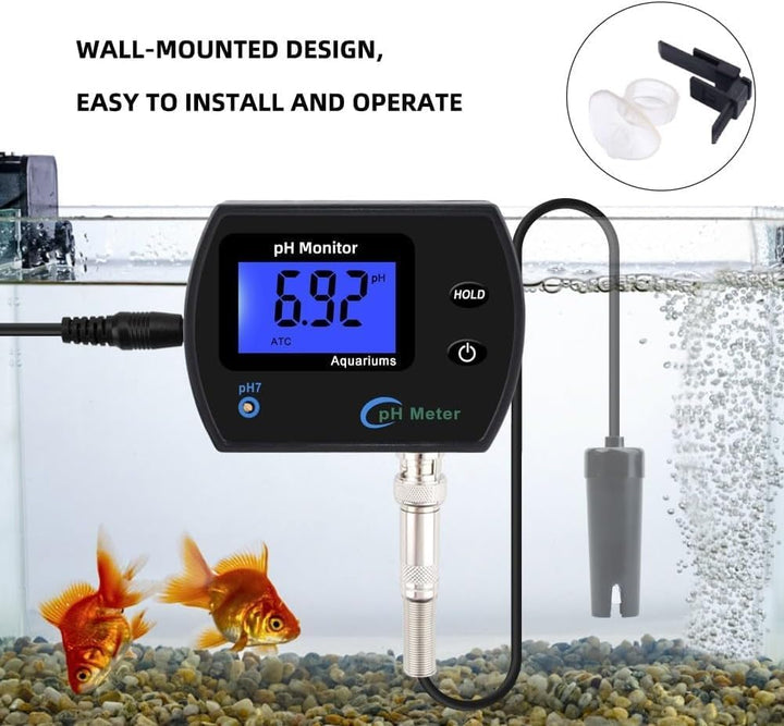 Aquarium pH Wert Messgerät, PH-990 Tragbares pH-Meter, pH Messgerät Wandmontage Wasseranalysator, Wa