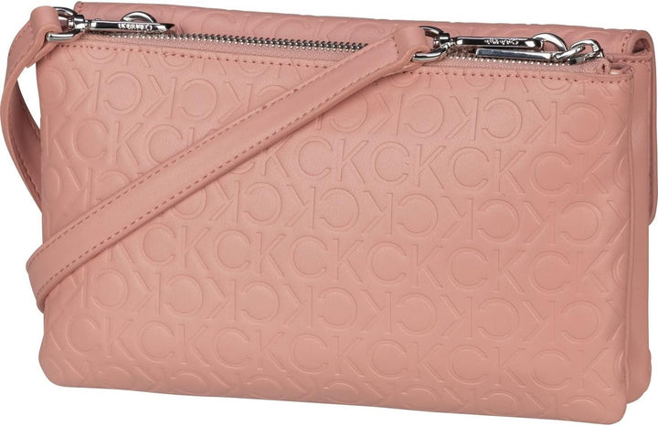 Calvin Klein Damen Re-Lock Dbl Crossbody Emb Mono Crossovers, Café au Lait