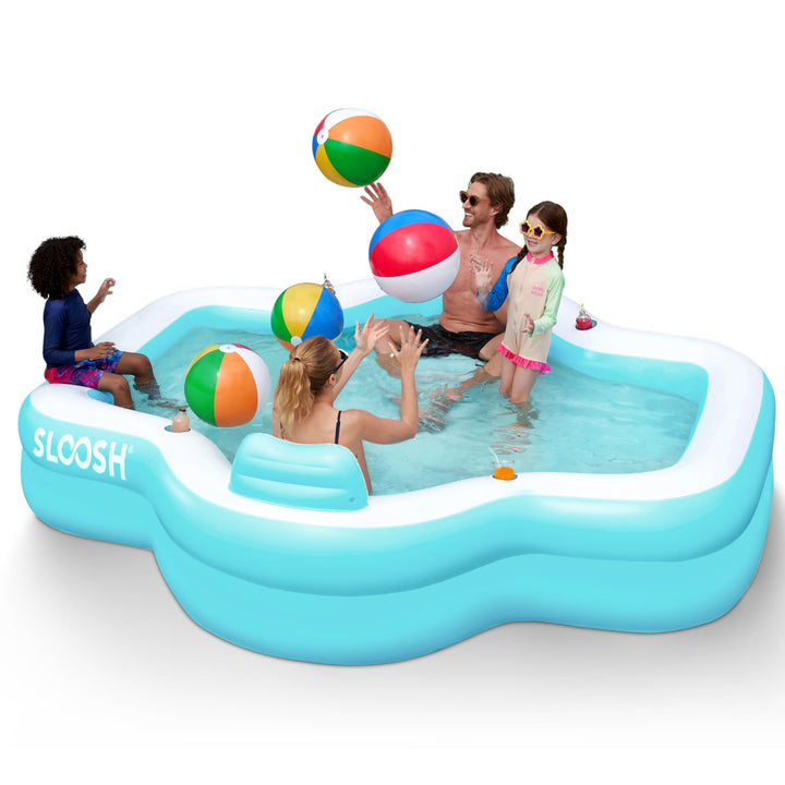SLOOSH Aufblasbarer Swimmingpool mit Sitzen, 305 x 257 x 66 cm, überirdischer Familienpool mit Rücke