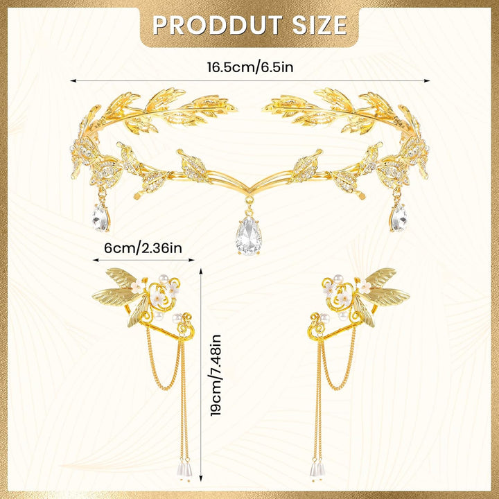 Hifot Elfen Ohrringe Tiara Set für Damen, Elfen Krone Kopfschmuck Fee Pixie Elf Ohren Ohrclips für E