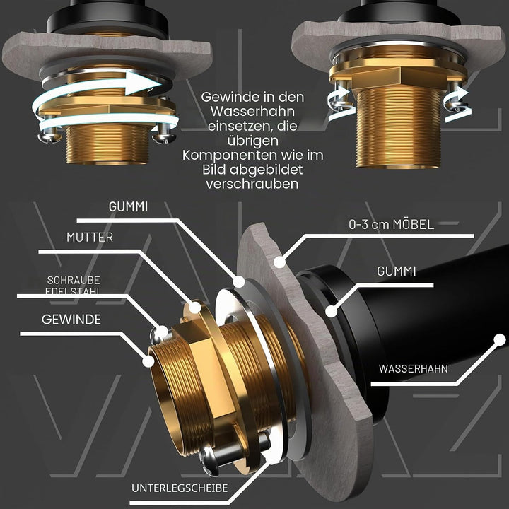 VALAZ Wasserhahn Küche Gold Gebürstet | Küchenarmaturen | Wasserhahn Sprudelwasser, Wassersparend, S