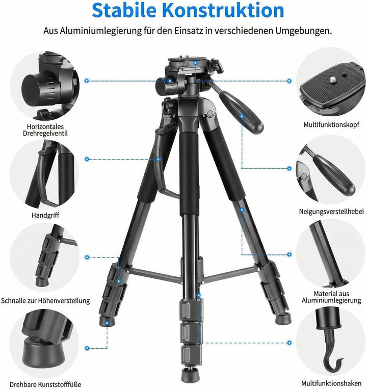 NEEWER 2 in 1 Kamera Stativ und Einbeinstativ, 177cm tragbares Reisestativ aus Aluminiumlegierung mi