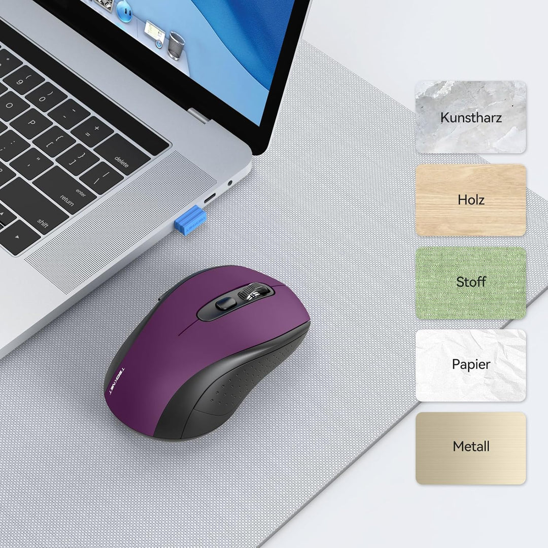 TECKNET Bluetooth Maus, 4000 DPI Maus Kabellos (Tri-Mode: BT 5.0/3.0+2.4GHz) Funkmaus mit USB-Empfän