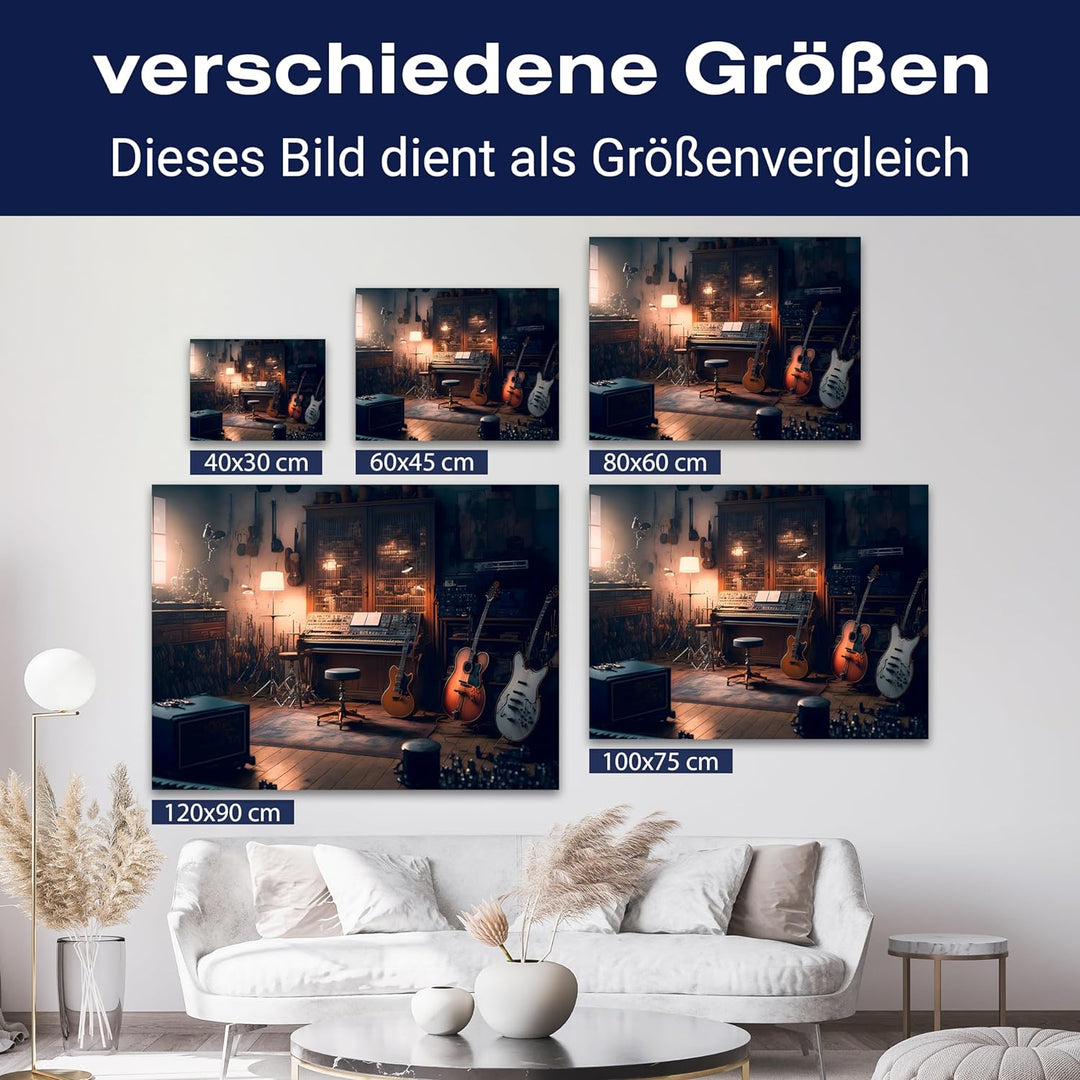 wandmotiv24 Leinwandbild Musikraum, 60x45cm, Querformat, Gitarre, Klavier, Deko, Bilder auf Leinwand