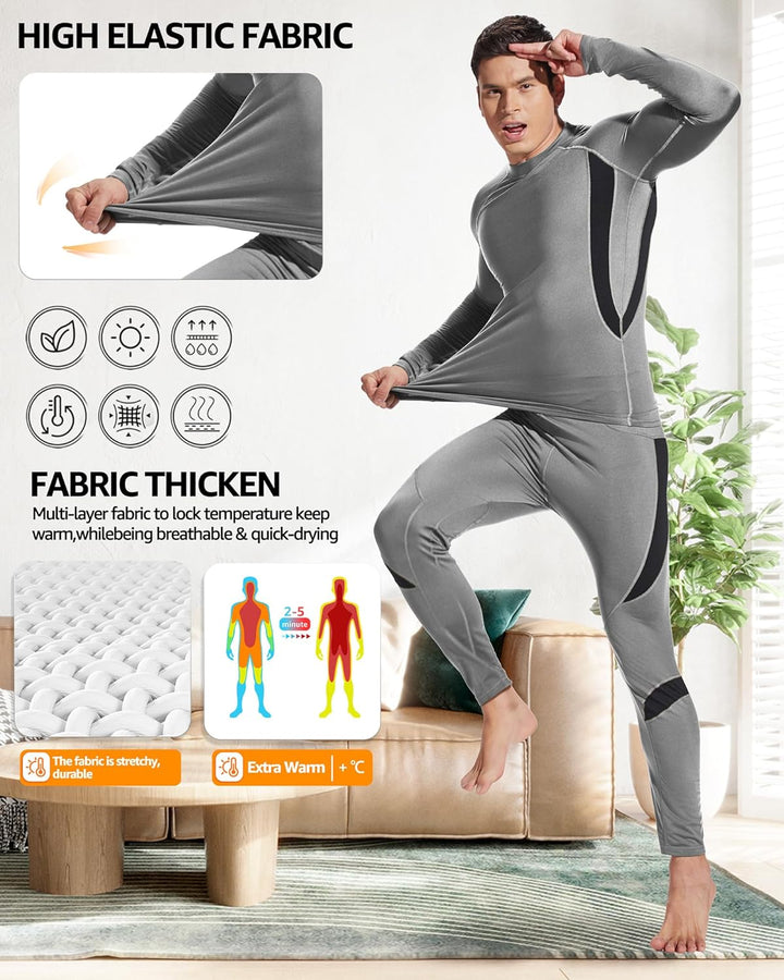 UNIQUEBELLA Thermo Unterwäsche Set, Funktionswäsche Herren Skiunterwäsche Winter Suit Ski Thermo-Unt