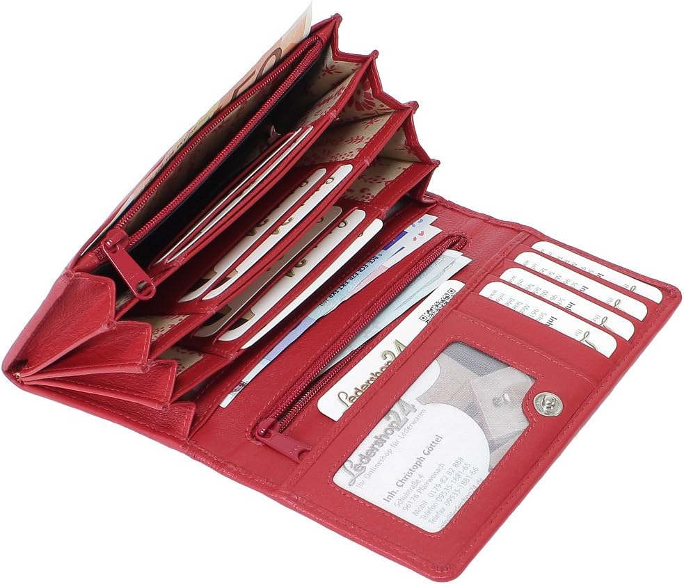 Branco Damen Geldbörse Portemonnaie Leder Damenbörse Damen Geldbeutel rot, Rot