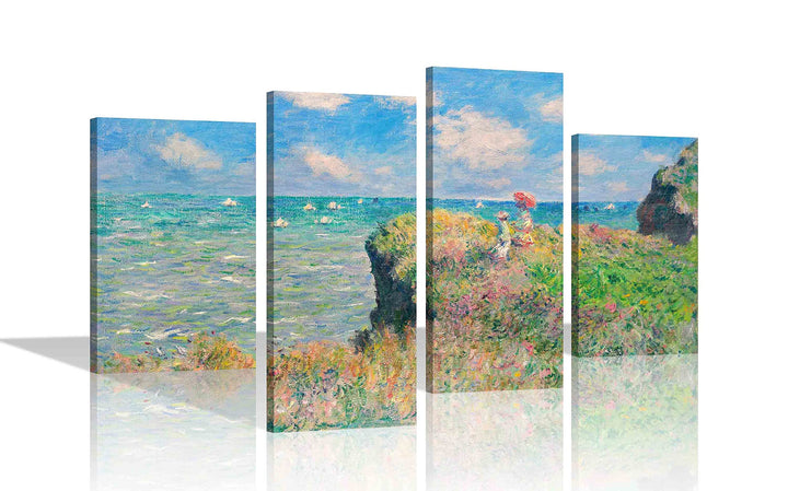 Claude Monet Kunstdruck auf Leinwand, gerahmt, Motiv "The Cliff Walk at Pourville", 89 x 56 cm 89cm