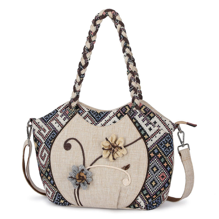 Boho Ethnische Umhängetasche, Hobo Umhängetasche, Damen-Leinentasche mit verstellbarem langem Schult