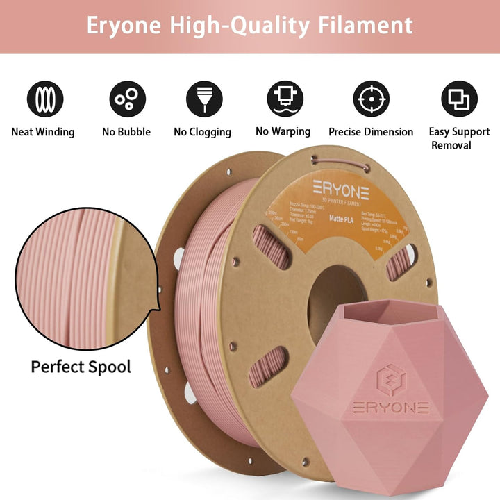 ERYONE Matte PLA 3D Drucker Filament 1.75mm, Massgenauigkeit +/- 0.03 mm, 1 kg 1 Spule, Matte Kerami