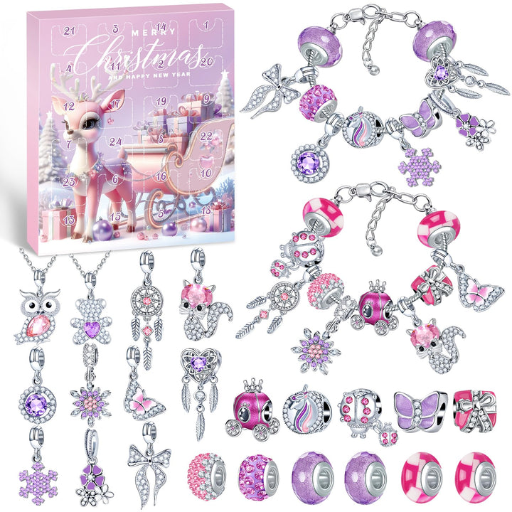 Adventskalender 2025 Kinder Mädchen, Weihnachtskalender Armband Halsketten Charm Mädchen Schmuck, 24