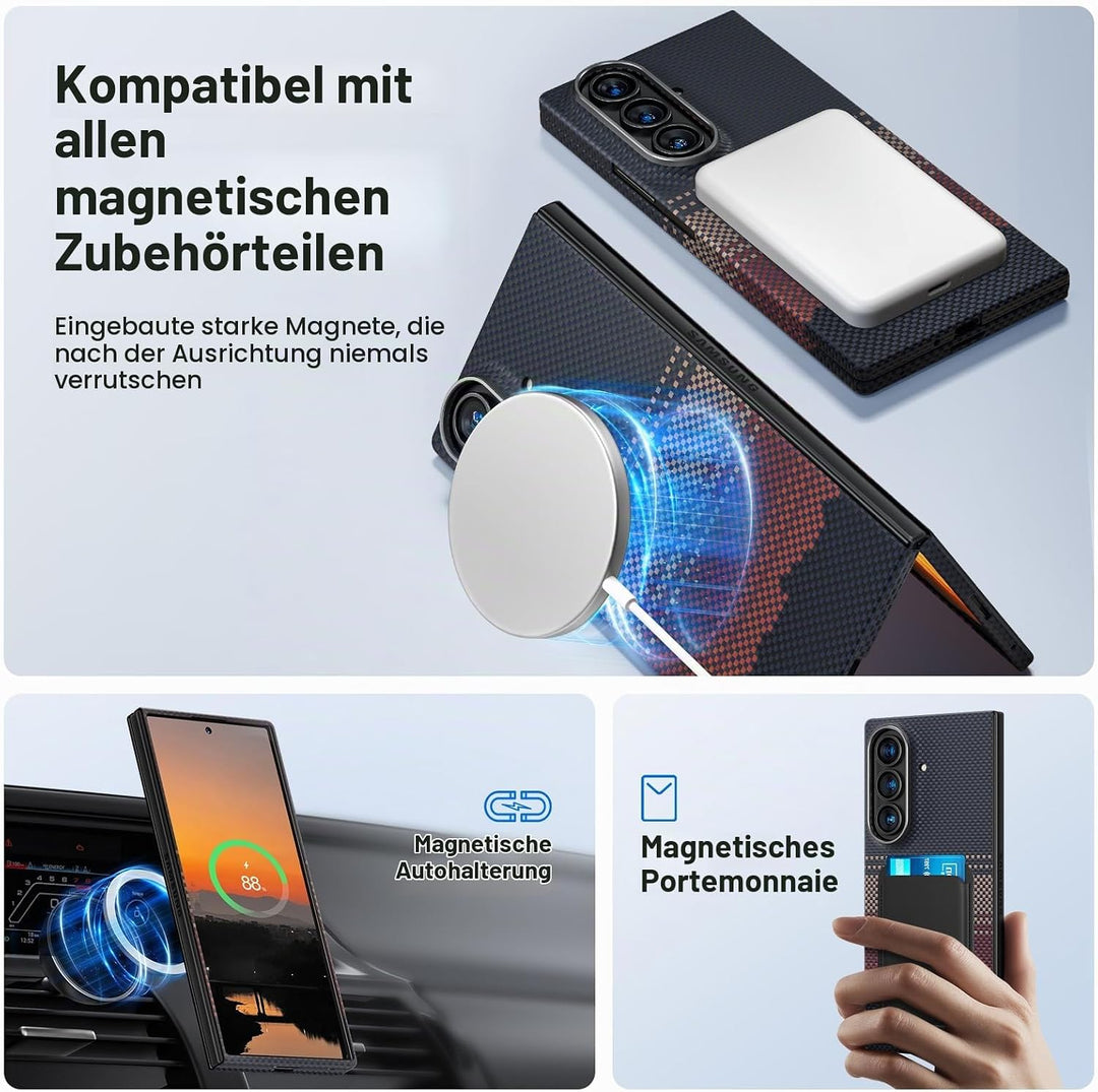 memumi Magnetische Carbon Hülle für Galaxy Z Fold 7, [mit Schutzfolie] kompatibel mit Mag-Safe, echt