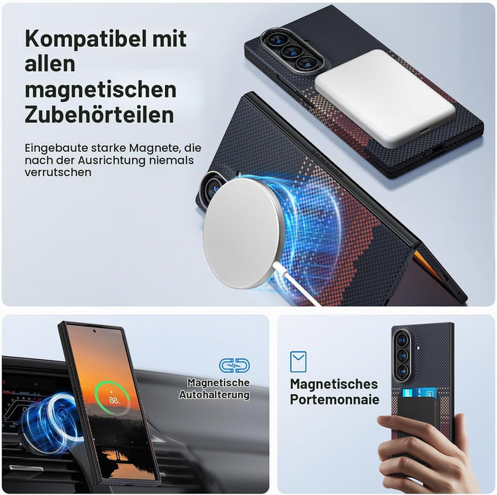 memumi Magnetische Carbon Hülle für Galaxy Z Fold 7, [mit Schutzfolie] kompatibel mit Mag-Safe, echt