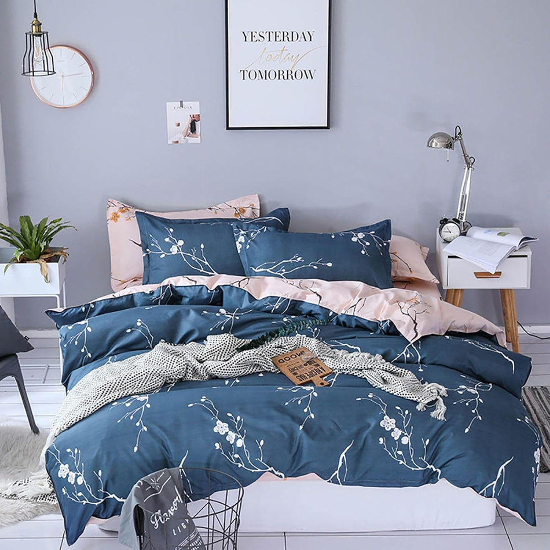Tospass Bettwäsche 200x220 cm 3 Teilig Blumen Marineblau Rosa Modern Floral Bettwäsche Set Mädchen B