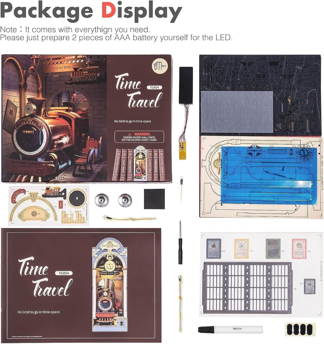 RoWood Book Nook Kit, DIY Booknook Buchstütze Modellbausatz aus Holz - Miniatur Haus mit Licht, 3D H