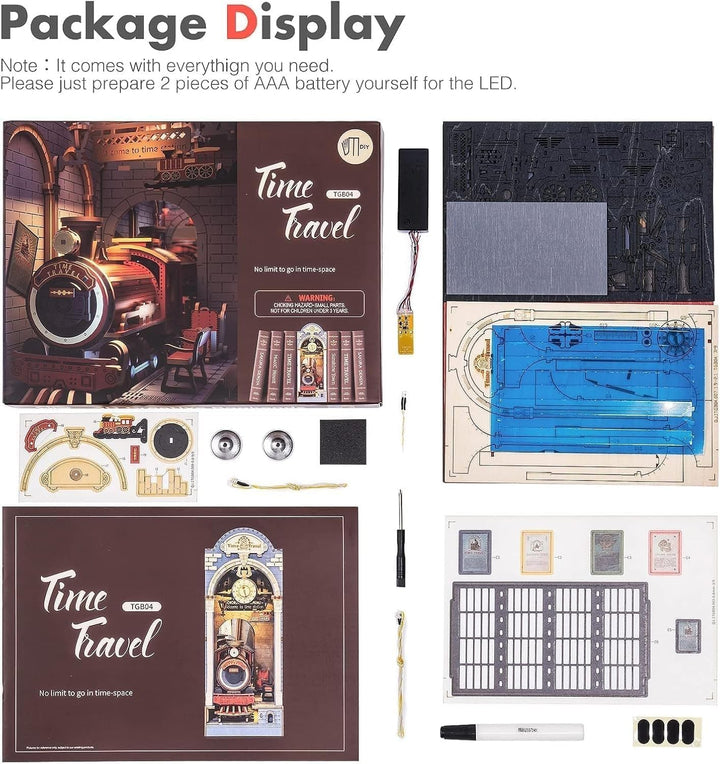 RoWood Book Nook Kit, DIY Booknook Buchstütze Modellbausatz aus Holz - Miniatur Haus mit Licht, 3D H