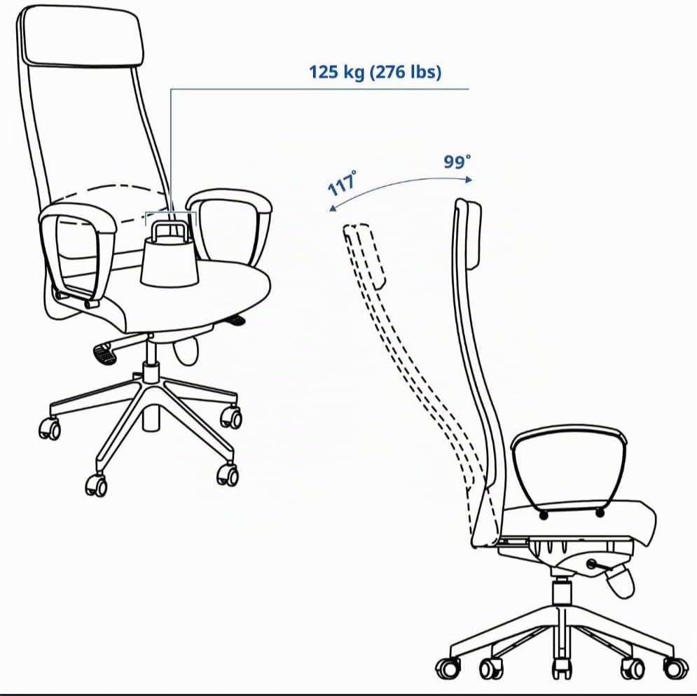 IKEA Markus Bürostuhl, passen Sie die Höhe und den Winkel dieses Stuhls an, damit sich Ihr Arbeitsta