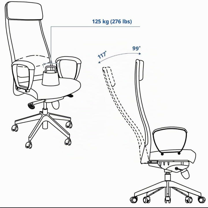 IKEA Markus Bürostuhl, passen Sie die Höhe und den Winkel dieses Stuhls an, damit sich Ihr Arbeitsta