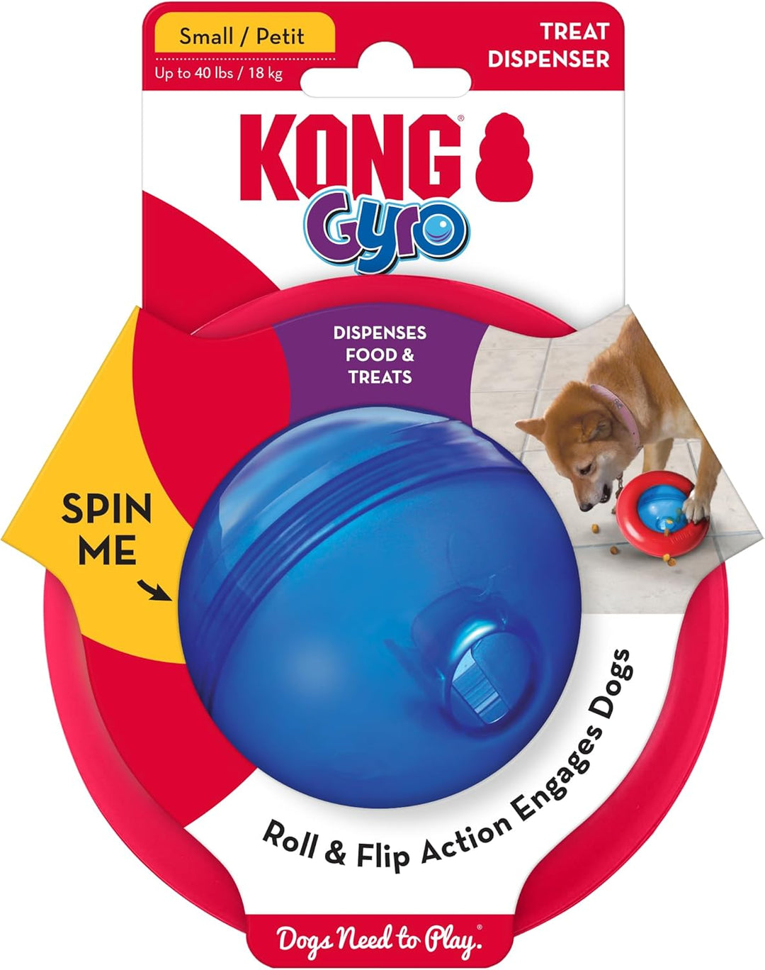 KONG Gyro - Interaktives Hundespielzeug mit Leckerlispender - Slow Feeder für Gesundes Fressen - Für