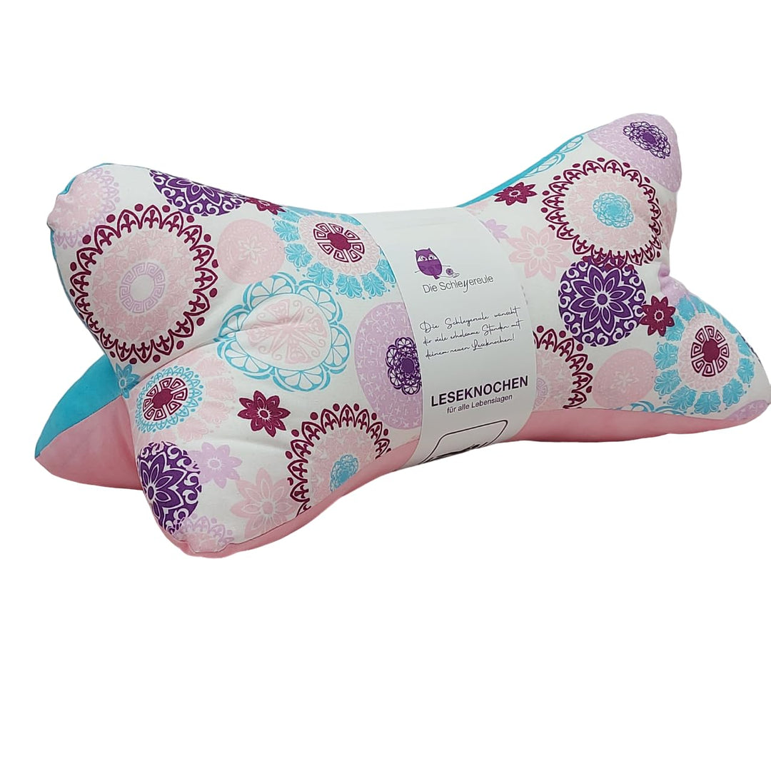 Leseknochen Nackenkissen (Mandala rosé) bequem und waschbar! Handgestopft und genäht in Deutschland