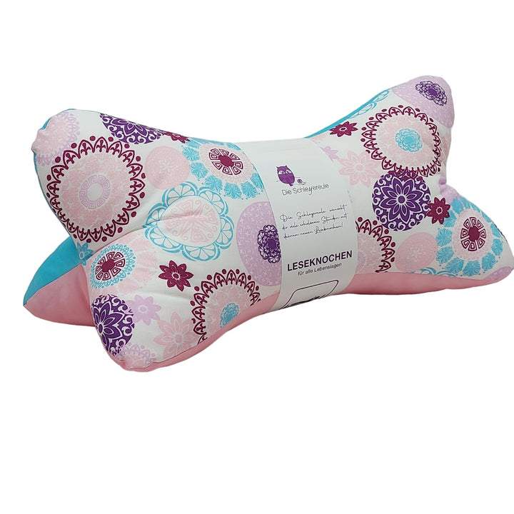Leseknochen Nackenkissen (Mandala rosé) bequem und waschbar! Handgestopft und genäht in Deutschland