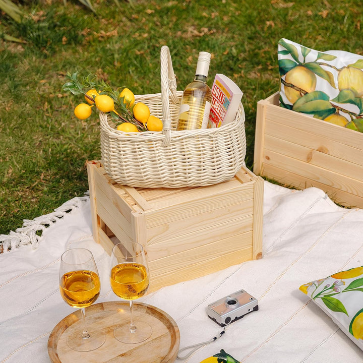 Creative Home Weisser Einkaufskorb Weidenkorb mit Henkel Picknickkorb | 36 x 27 x 32 cm cm (+/- 2 cm