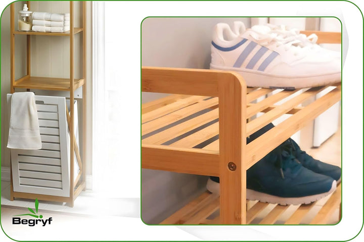 Begryf Bambus Garderobenbank, Dielen- &amp; Flurmöbel, Schuhregal mit Sitzbank, Shoe Cabinet, Schuhbank
