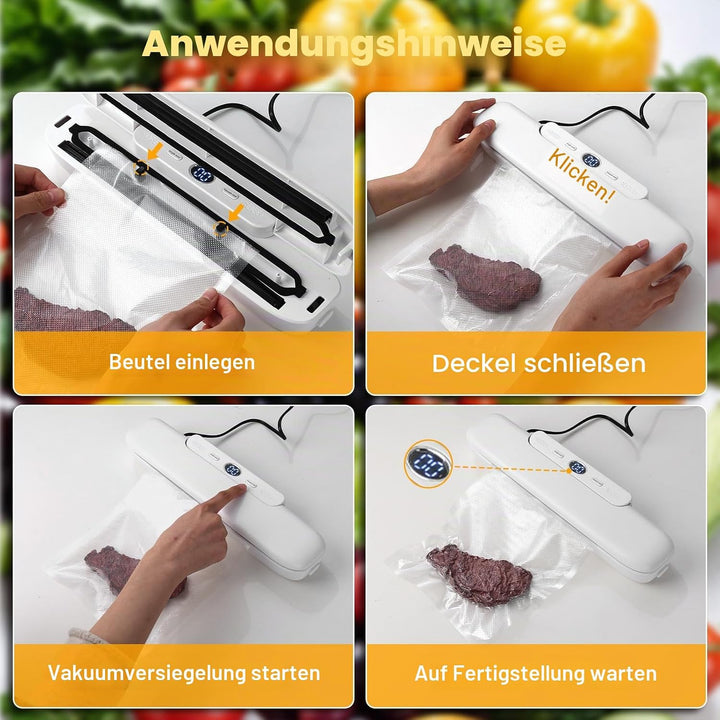 Profi Vakuumiergerät, Vakuumierer für Lebensmittel mit 30 Beuteln, Heiss- & Vakuumversiegelung, Plat