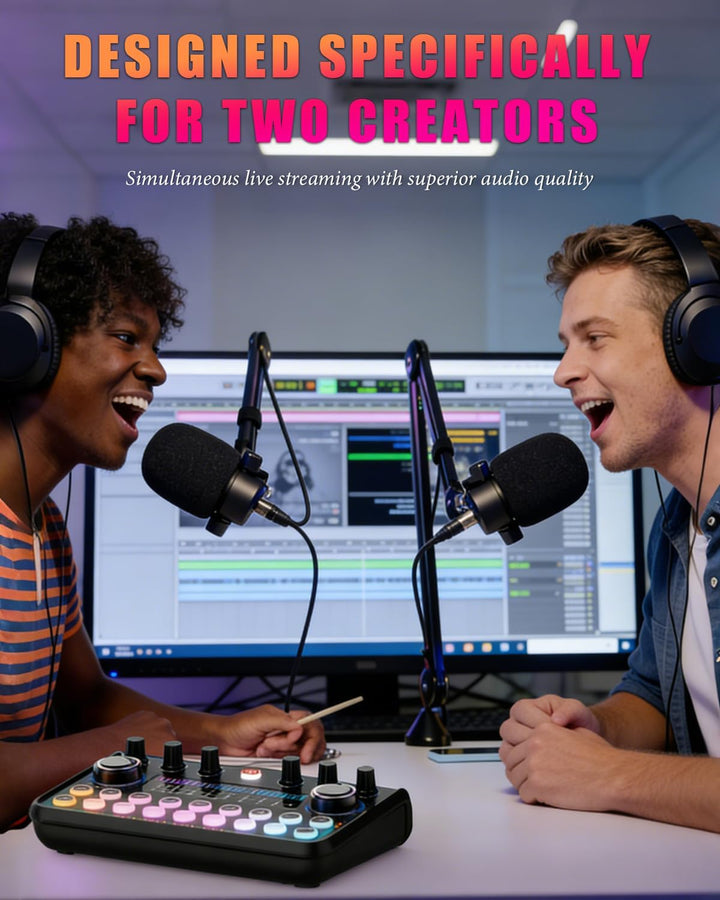 Podcast Mikrofon Bündeln, Komplettes Aufnahmestudio mit 2*Mikrofon, Podcasting und Stimmenverzerrer,