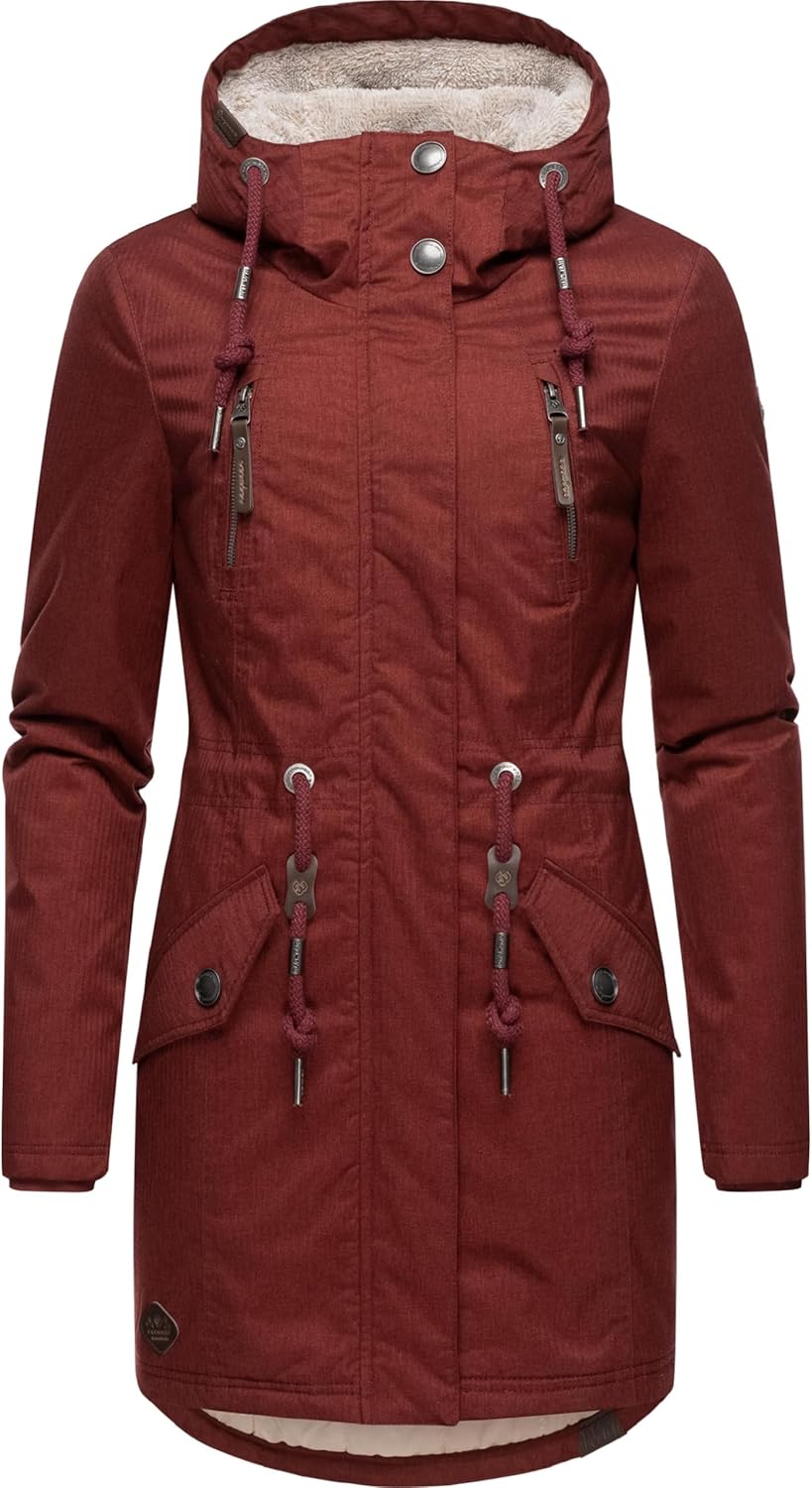 Ragwear Damen Wintermantel warm gefütterter Parka lang wasserdicht mit Kapuze Elsie Melange XS-6XL X