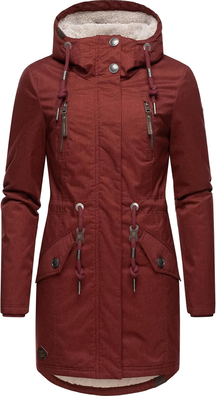 Ragwear Damen Wintermantel warm gefütterter Parka lang wasserdicht mit Kapuze Elsie Melange XS-6XL X