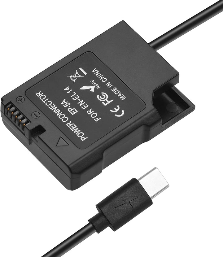 Andoer EN-EL14 Dummy Battery USB-C Coupler Adapter Dummy Battery Coupler mit USB Typ-C Feder Stromka