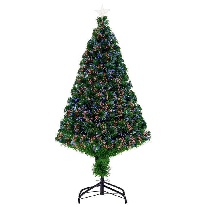 HOMCOM Künstlicher Weihnachtsbaum mit LED Lichtfaser, 120 cm Tannenbaum mit Metallständer, Farbwechs