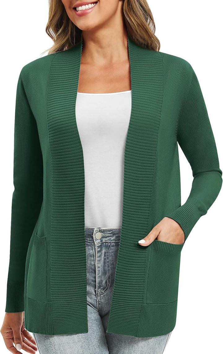 EXCHIC Damen Lange Ärmel Gestrickt Strickjacke Leicht Gemütlich Offene Vorderseite Lange Freizeitjac