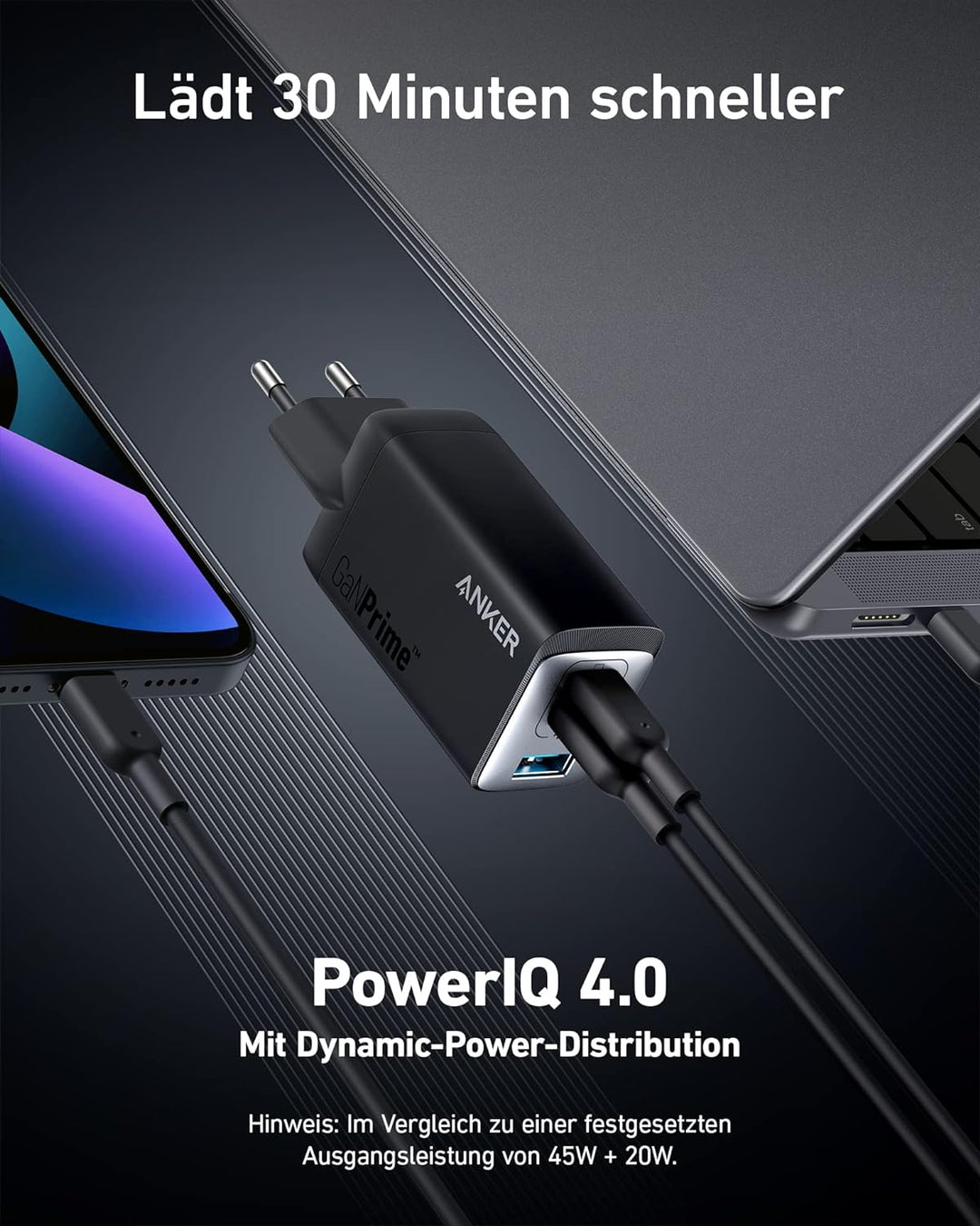 Anker USB-C-Ladegerät, 735 (GaNPrime 65 W), schnelles und kompaktes 3-Port für MacBook Pro/Air, iPad