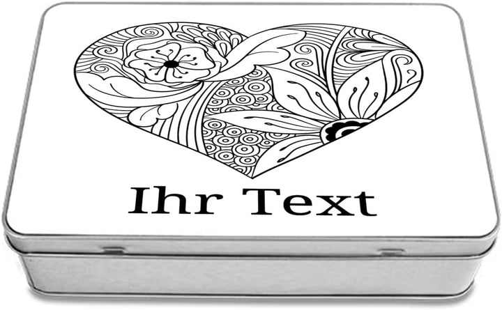 gravur-farbik.de – personalisierbare eckige Dose mit Name oder Wunschtext – Zentangle Herz Motiv – b