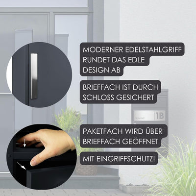 Paket-Briefkasten anthrazit-grau (RAL 7016) SafePost 45M Design-Paketkasten modern für alle Paketdie