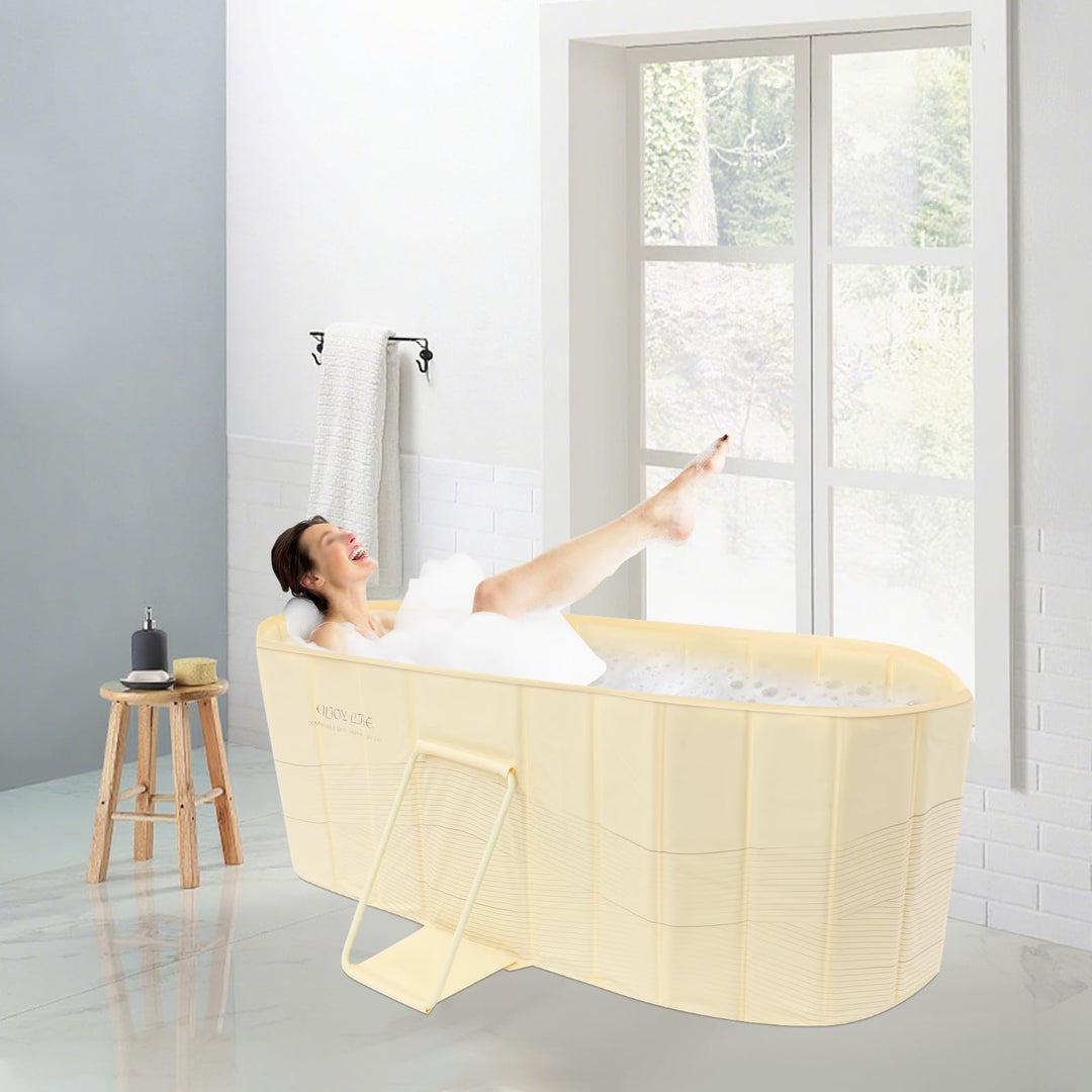 Faltbare Badewanne für Erwachsene, platzsparend & isoliert, 150 cm Länge, freistehend mit Doppel-Abf
