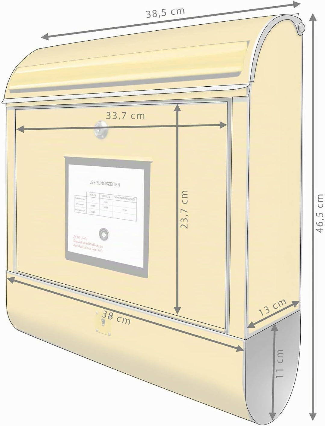 banjado® Design Briefkasten mit Motiv Briefkasten Gelb 39x47x14cm &amp; 2 Schlüssel - Briefkasten Stahl