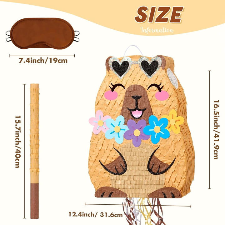 WERNNSAI Capybara Piñata – Tierische Partyspiele Kindergeburtstage Capybara Piñata mit Stock Augenbi