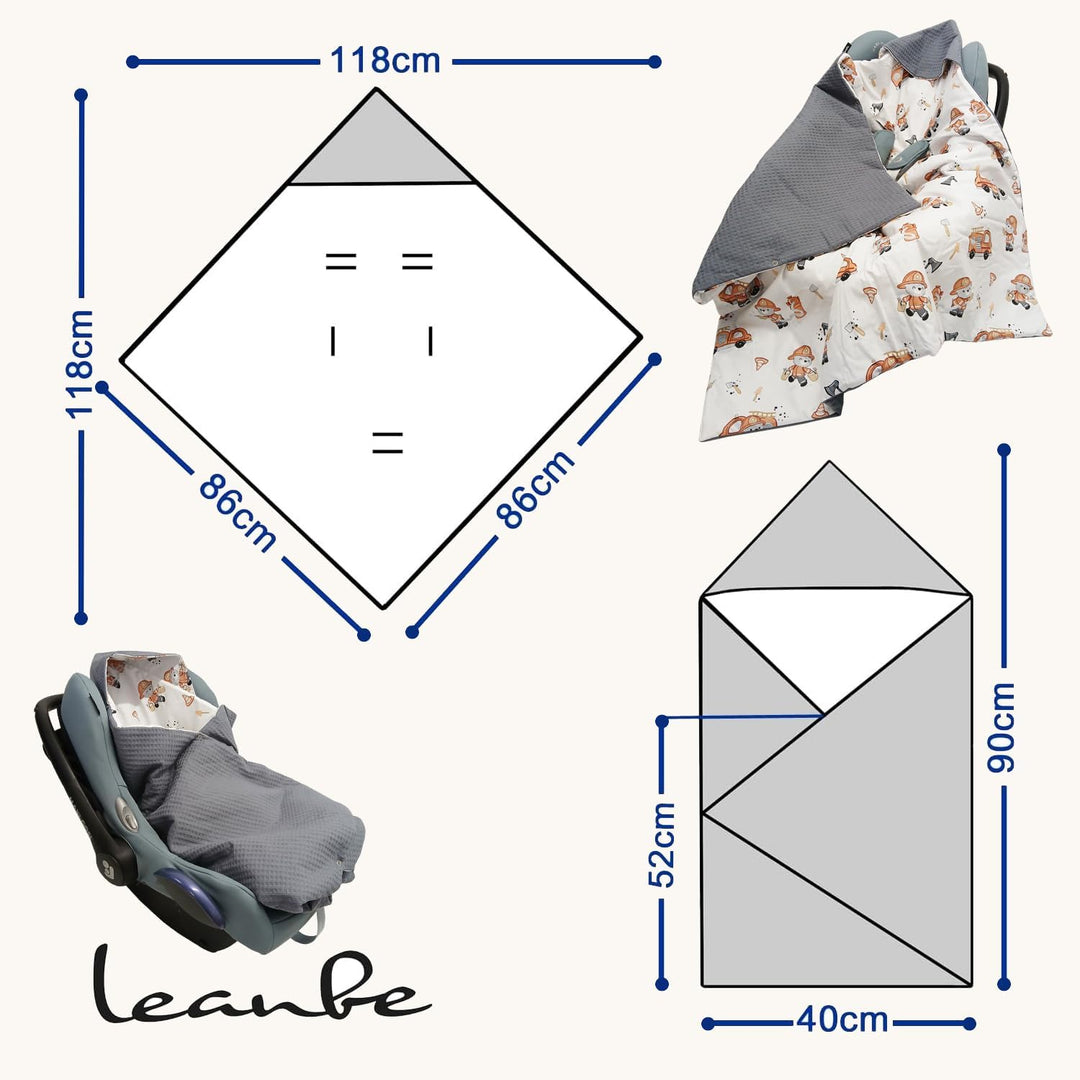 Baby Einschlagdecke Doppelseitig 86x86 cm Baumwolle-Wafellstoff für Kinderwagen und Babybett (Grau W
