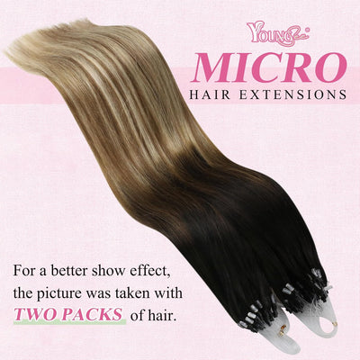 YoungSee Echthaar Extensions Microring Balayage Microring Extensions Braun Ombre Blond Microring Ext
