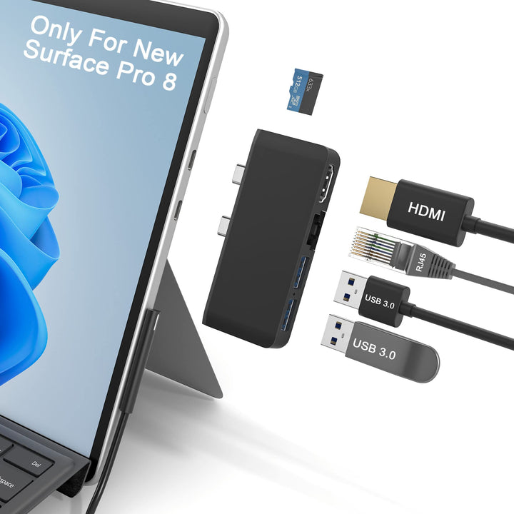 Surface Pro 8 Hub Docking Station mit 4K HDMI Adapter+100M Ethernet LAN+USB 3.0 Anschluss* 2 + Micro