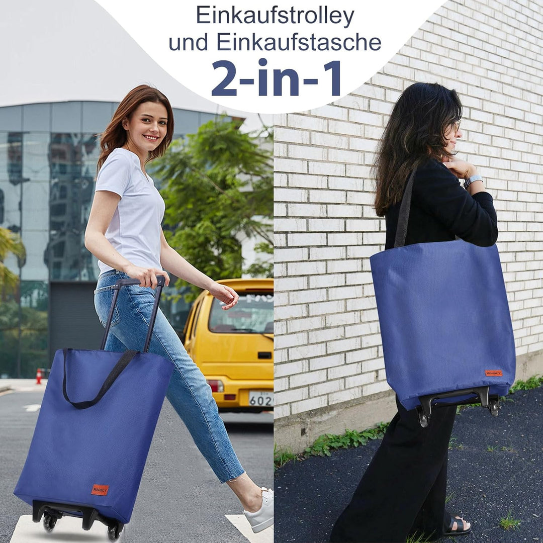 MOONCY 2-in-1 Einkaufstrolley, 30L Grosse Einkaufstasche auf Rollen, Leichter Einkaufswagen Klappbar