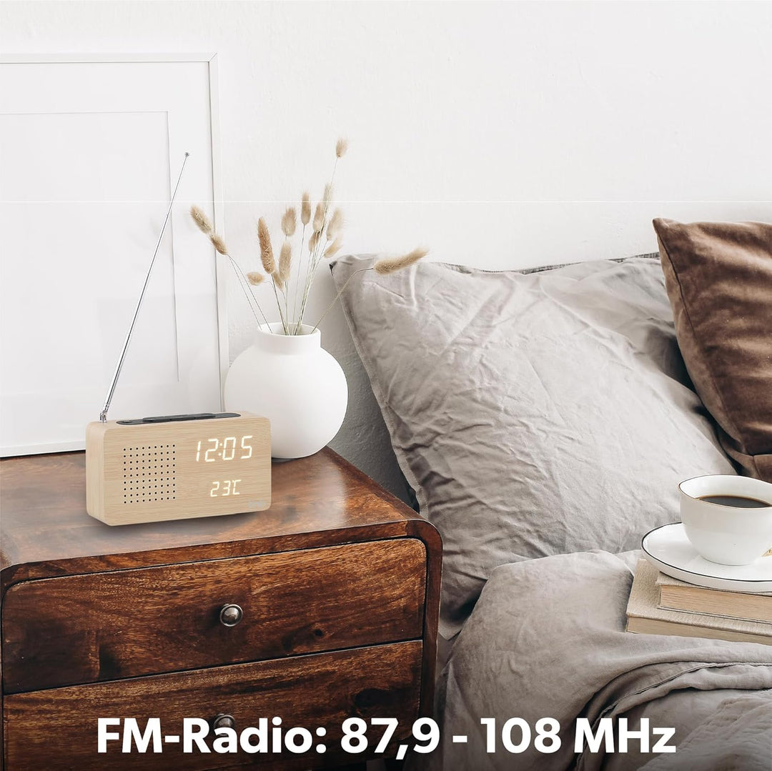 T'nB Woody Digitaler Radiowecker, 1 programmierbarer Alarm, FM-Radio mit automatischem Scan, Tempera