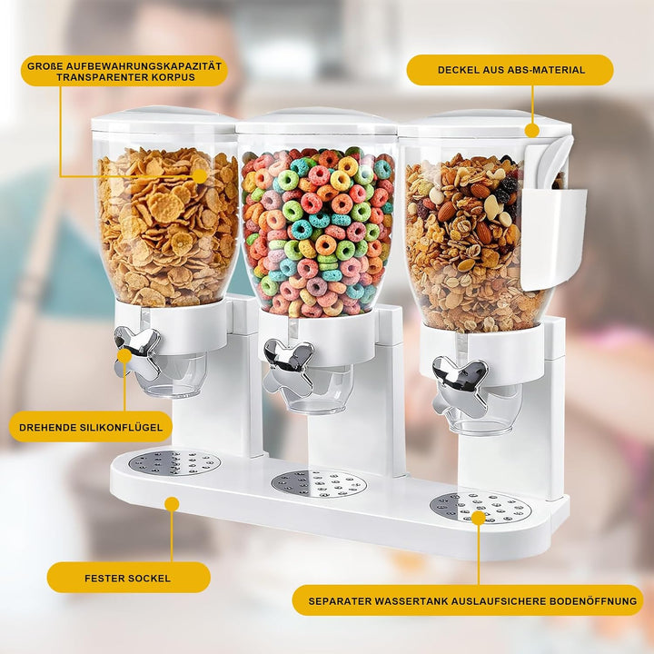 Müslispender 3er Set – 6 Liter Getreidebehälter mit 2 Aufbewahrungsboxen, 8 Etiketten & 2 Löffel, Ro