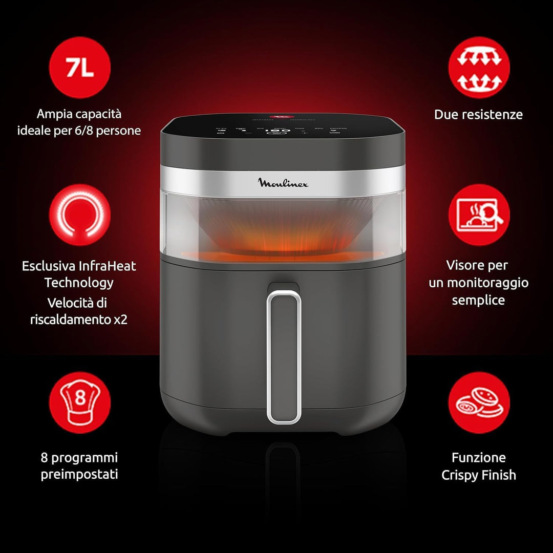 Moulinex Easy Fry Infrared 7L, Air Fryer, exklusive Infrarot-Technologie, schneller, gleichmässiger,
