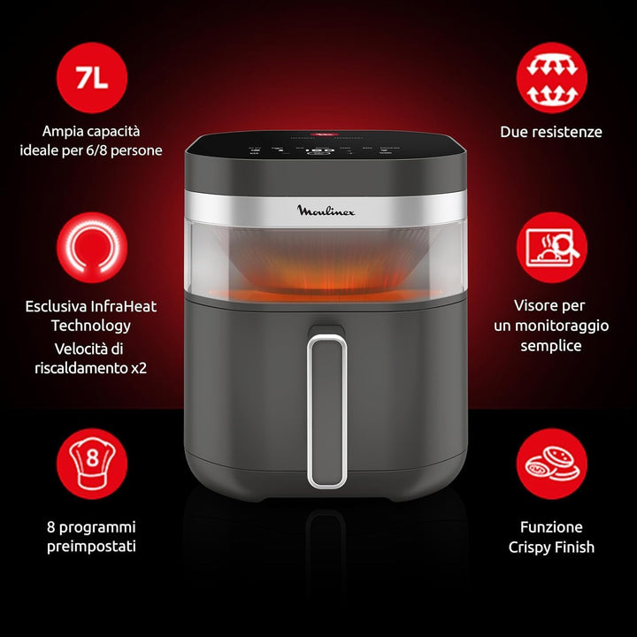 Moulinex Easy Fry Infrared 7L, Air Fryer, exklusive Infrarot-Technologie, schneller, gleichmässiger,